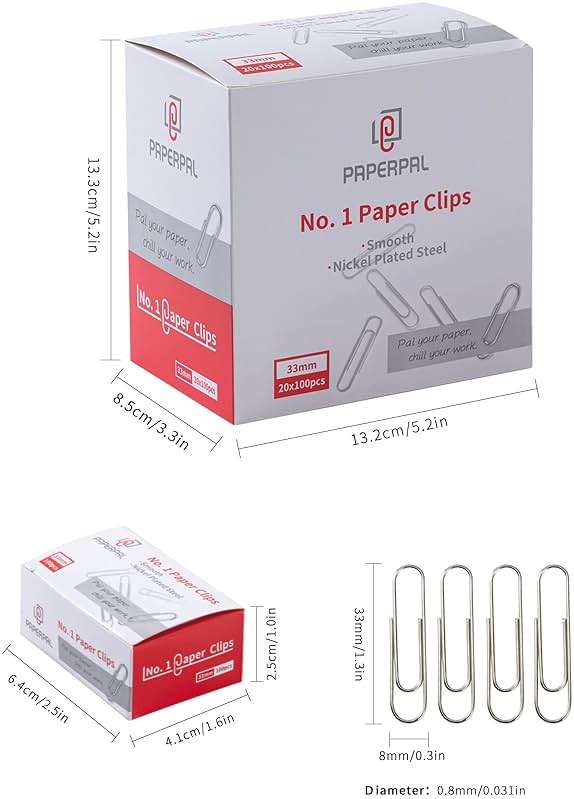 PAPERPAL Paperclips for Office School & Personal Use, #1 Smooth Paper Clip (1-2/7"), 2000 Medium Paper Clips (20 Boxes of 100 Each), Silver | Value bulk pack of 2,000 medium paper clips for offices, schools and businesses, packed in 20 boxes of 100 each. - Image 3