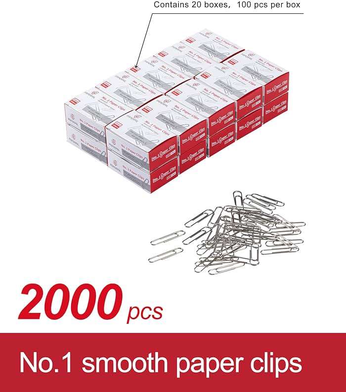 PAPERPAL Paperclips for Office School & Personal Use, #1 Smooth Paper Clip (1-2/7"), 2000 Medium Paper Clips (20 Boxes of 100 Each), Silver | Value bulk pack of 2,000 medium paper clips for offices, schools and businesses, packed in 20 boxes of 100 each. - Image 4