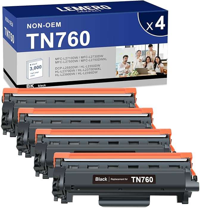 LEMERO UEXPECT TN760 TN 760 Toner Compatible Replacement for Brother TN 760 TN-730/TN-760 TN730 High Yield for MFC-L2710DW MFC-L2717DW HL-L2350DW HL-L2395DW DCP-L2550DW Printer, 4 Pack - Image 1
