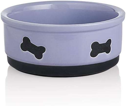 Sweejar Ceramic Dog Bowls with Bone Pattern, Dog Food Dish for Medium Dogs, Porcelain Pet Bowl for Water 35 Fl Oz (Purple) - Image 1
