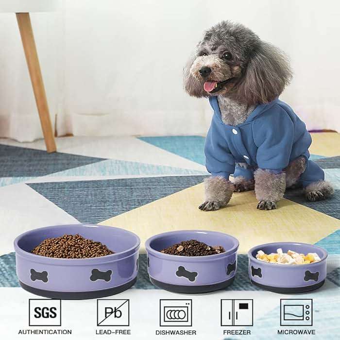 Sweejar Ceramic Dog Bowls with Bone Pattern, Dog Food Dish for Medium Dogs, Porcelain Pet Bowl for Water 35 Fl Oz (Purple) - Image 2