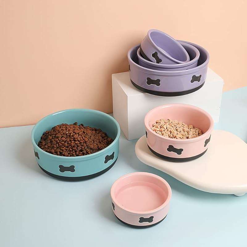 Sweejar Ceramic Dog Bowls with Bone Pattern, Dog Food Dish for Medium Dogs, Porcelain Pet Bowl for Water 35 Fl Oz (Purple) - Image 5