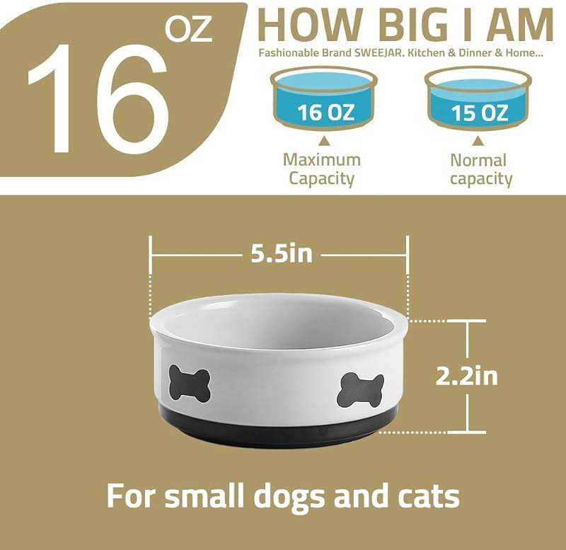 Sweejar Ceramic Dog Bowls with Bone Pattern, Dog Food Dish for Medium Dogs, Porcelain Pet Bowl for Water 35 Fl Oz (Purple) - Image 6