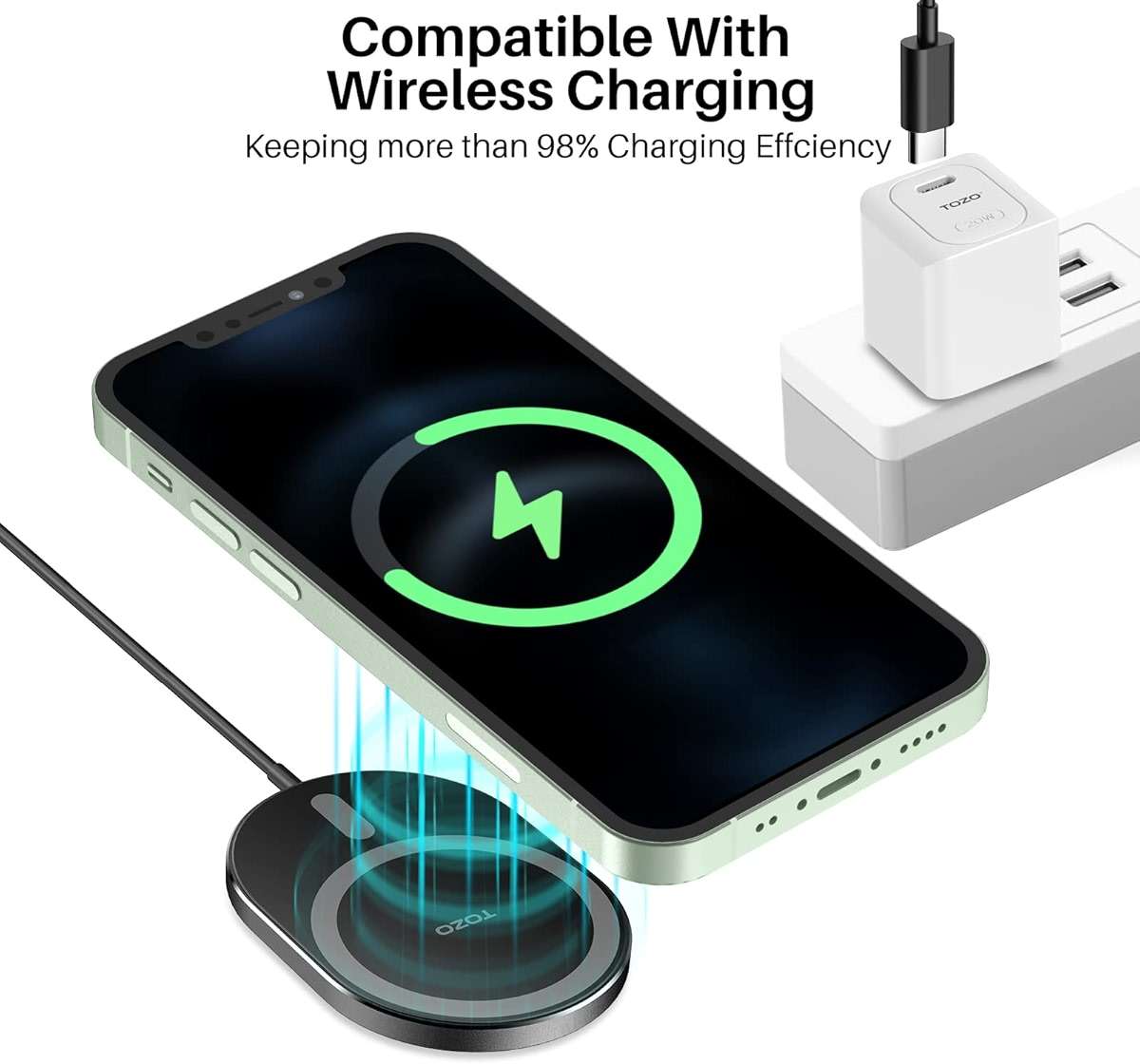 TOZO New Anti-Slip Aircraft-Grade Aluminum Wireless Charger 15W Max Fast Wireless Charging Pad Compatible with iPhone 17/17 Pro/17 Pro Max/Air/16/15/14/SE Series, Samsung Galaxy S25/S24/S23 - Image 2
