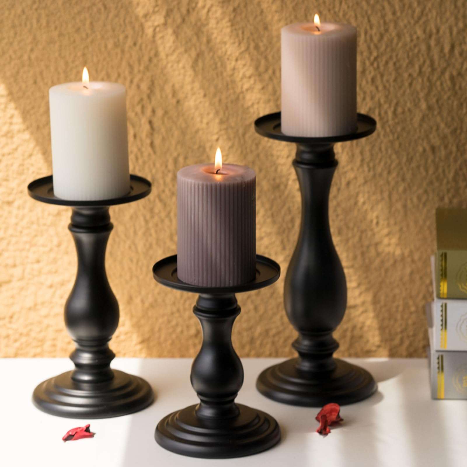 Matte Black Pillar Candle Holders Set of 3-10", 8", 6”H Candlestick Candle Holders Stand, Home Coffee Table Decor Decorations Centerpiece for Dining/Living Room - Image 1