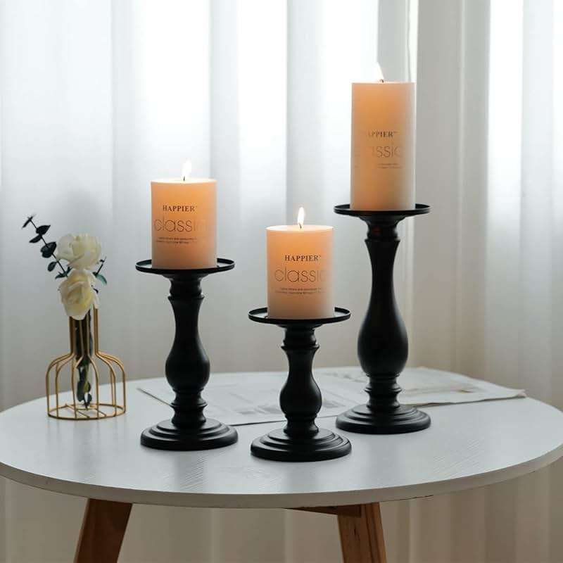 Matte Black Pillar Candle Holders Set of 3-10", 8", 6”H Candlestick Candle Holders Stand, Home Coffee Table Decor Decorations Centerpiece for Dining/Living Room - Image 4