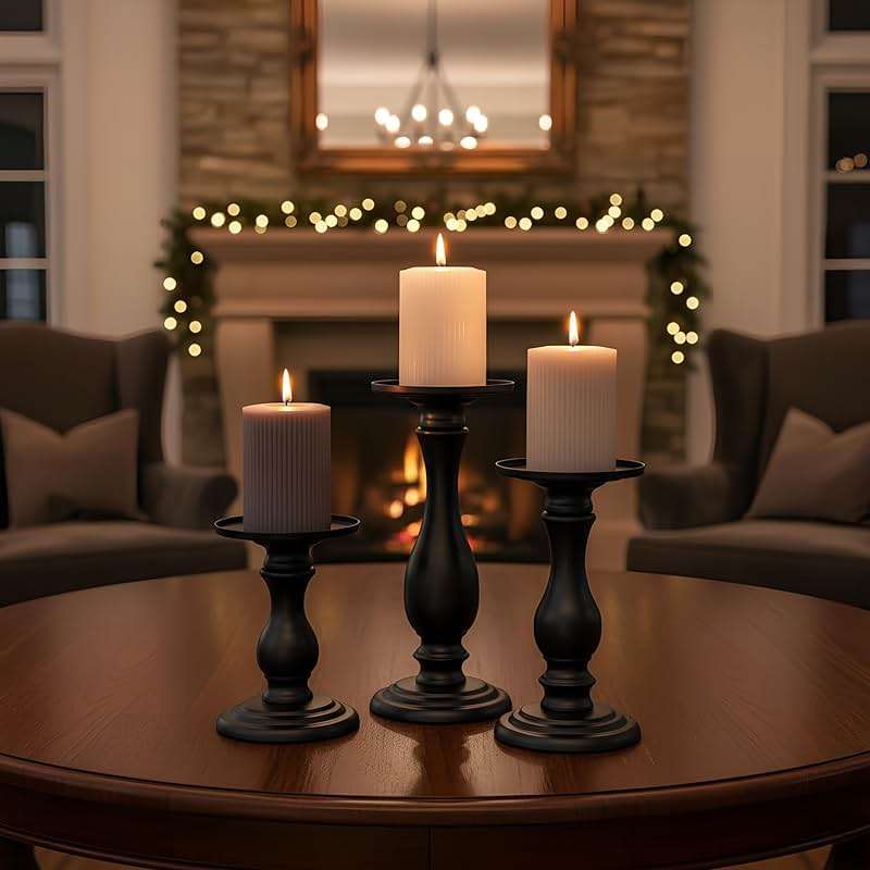 Matte Black Pillar Candle Holders Set of 3-10", 8", 6”H Candlestick Candle Holders Stand, Home Coffee Table Decor Decorations Centerpiece for Dining/Living Room - Image 5