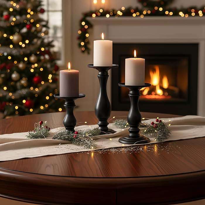 Matte Black Pillar Candle Holders Set of 3-10", 8", 6”H Candlestick Candle Holders Stand, Home Coffee Table Decor Decorations Centerpiece for Dining/Living Room - Image 6
