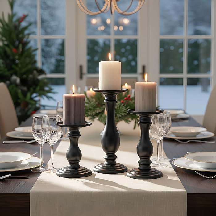 Matte Black Pillar Candle Holders Set of 3-10", 8", 6”H Candlestick Candle Holders Stand, Home Coffee Table Decor Decorations Centerpiece for Dining/Living Room - Image 8