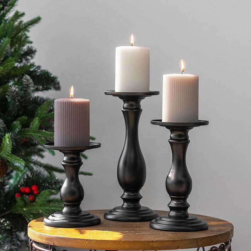Matte Black Pillar Candle Holders Set of 3-10", 8", 6”H Candlestick Candle Holders Stand, Home Coffee Table Decor Decorations Centerpiece for Dining/Living Room - Image 9