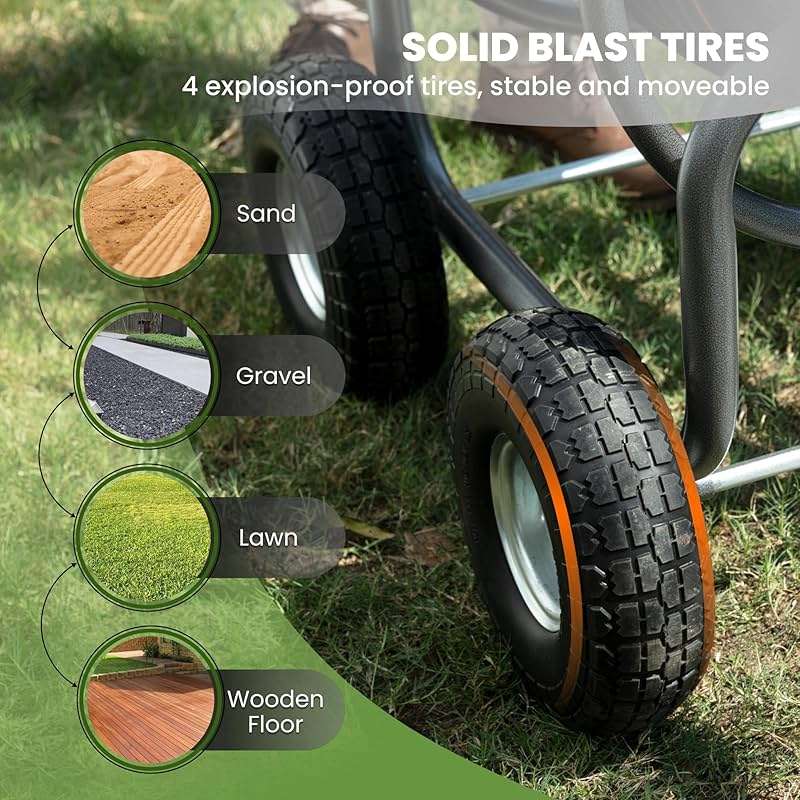 Giraffe Tools Garden Hose Reel Cart, Cart with Wheels Heavy Duty, Industrial Hose Reels for Outside, 250-Feet of 5/8" Hose Capacity, Hose Guide Pre-Installed - Image 7