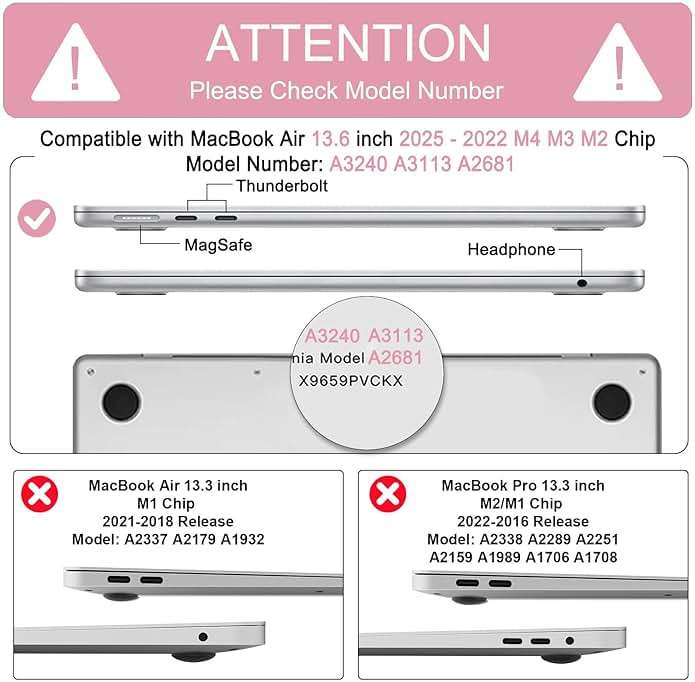 B BELK Compatible with MacBook Air 13.6 inch Case M5 2026 2025 2024 2023 2022 M4 M3 M2 A3449 A3240 A3113 A2681 Liquid Retina Display, Plastic Hard Shell Case+Keyboard Cover+Screen Protector, Baby Pink - Image 2