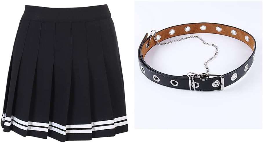 AULKEEP Womens Black Mini Pleated Skirts Goth High Waist A Line Punk Skirt School Uniform Short Skirts with Belt - Image 4