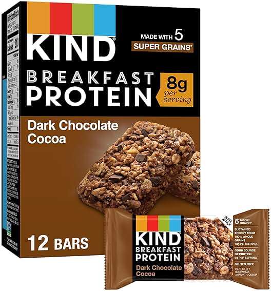 KIND Breakfast Protein Bars, Dark Chocolate Cocoa, Gluten Free, Low Sodium, Healthy Snacks, 8g Protein, 6 Count (6 Packs of 2 Bars) - Image 1