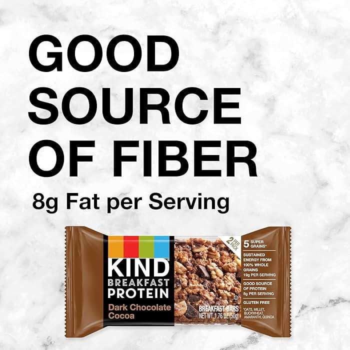KIND Breakfast Protein Bars, Dark Chocolate Cocoa, Gluten Free, Low Sodium, Healthy Snacks, 8g Protein, 6 Count (6 Packs of 2 Bars) - Image 4