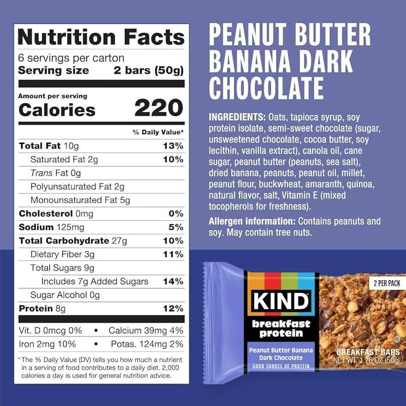 KIND PB Banana Dark Choc Protein Breakfast Bar 6 Count, 10.58 OZ - Image 2