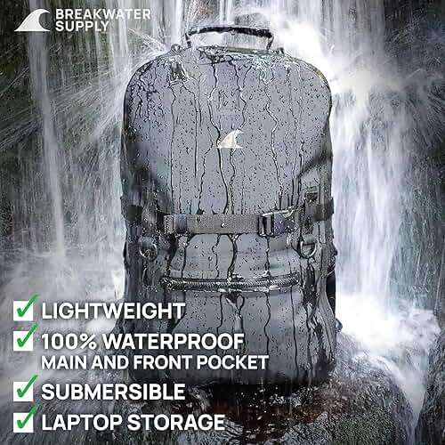 Breakwater Supply™ Fogland Waterproof IP68 Submersible Backpack | Laptop Sleeve & Airtight Zippers for Outdoors, Travel, Boating, Kayaking, Surfing, Floating Dry Bag, Unisex, TPU (Stealth Black, 25L) - Image 6