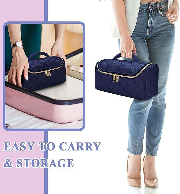 Mancro Padded Travel Case Compatible with Dyson Airwrap Complete Styler and Attachments, Portable Storage Bag with Metal Hanging Hook for Airwrap All Models, Long Barrel, Hair Curler Accessories, Blue - Image 8