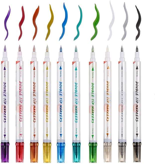 HAWINK Temporary Tattoo Markers for Skin, 10 Body Markers + 56 Large Tattoo Stencils, Dual-End Tattoo Pens Make Bold and Fine Lines ZYH2208001KIT - Image 3
