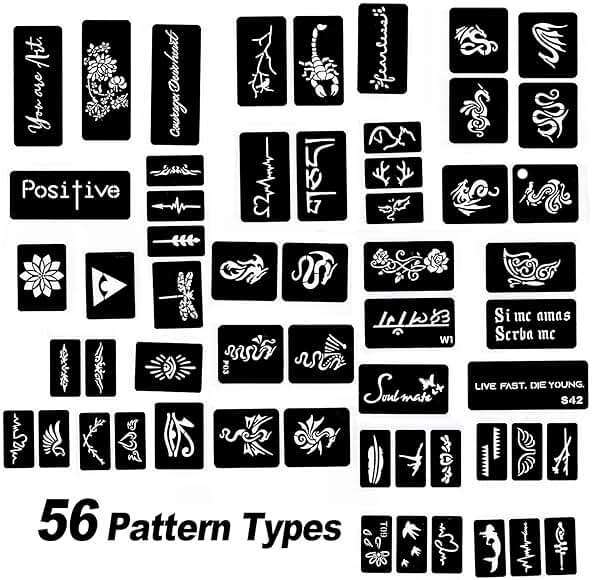 HAWINK Temporary Tattoo Markers for Skin, 10 Body Markers + 56 Large Tattoo Stencils, Dual-End Tattoo Pens Make Bold and Fine Lines ZYH2208001KIT - Image 6