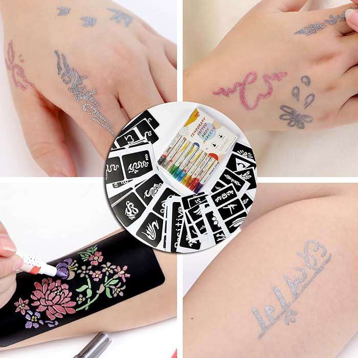 HAWINK Temporary Tattoo Markers for Skin, 10 Body Markers + 56 Large Tattoo Stencils, Dual-End Tattoo Pens Make Bold and Fine Lines ZYH2208001KIT - Image 8
