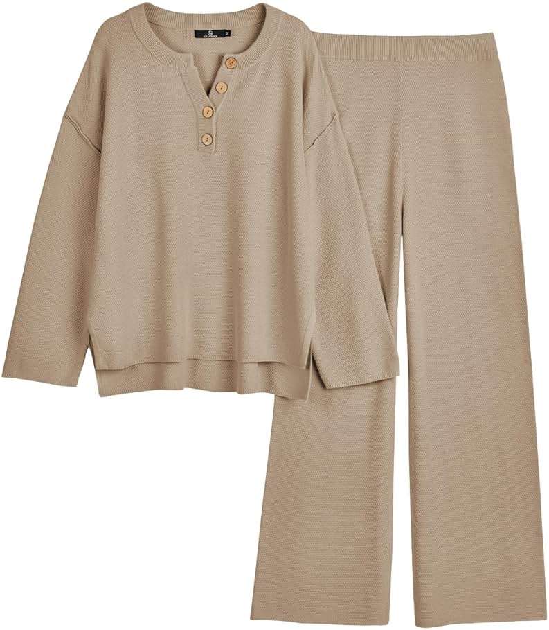LILLUSORY Women's 2 Piece Lounge Sets Oversized Slouchy Matching Cozy Knit Sets - Image 1