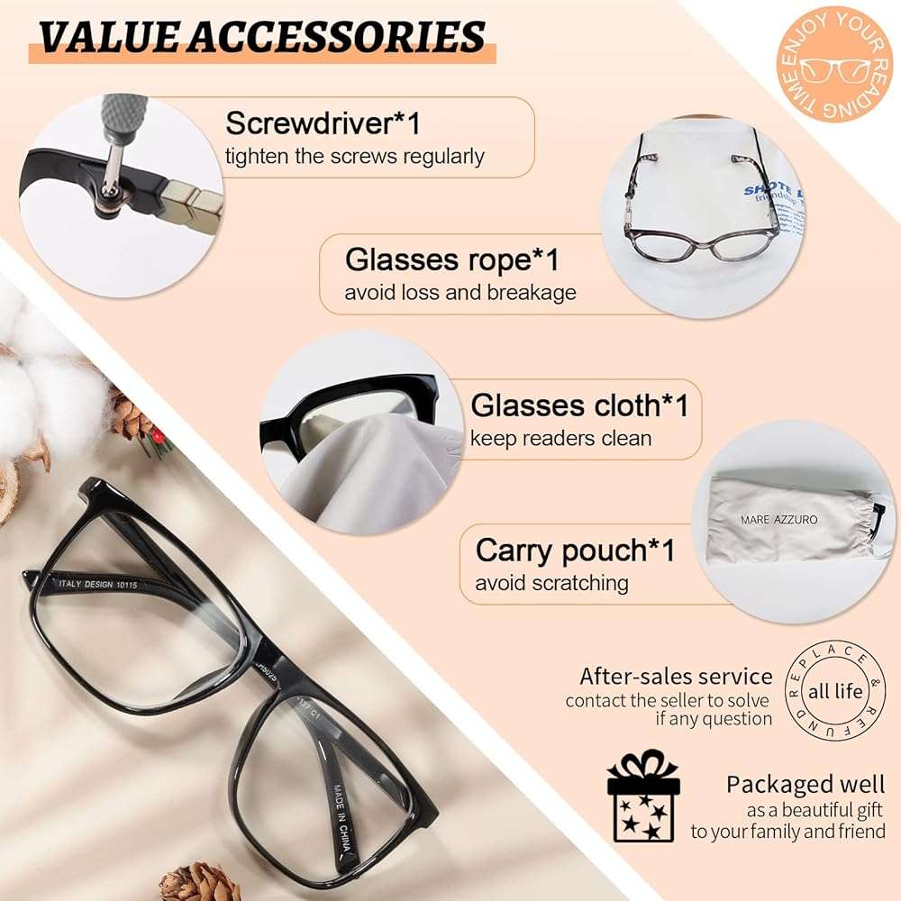 MARE AZZURO Oversized Reading Glasses Women Lightweight Large Readers 1.0 1.25 1.5 1.75 2.0 2.25 2.5 2.75 3.0 3.5 4.0 5.0 6.0 - Image 6