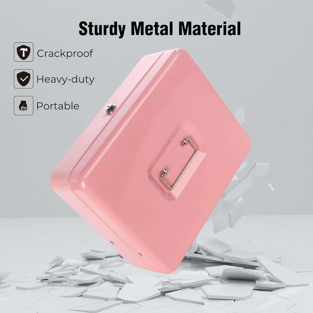 Cash Box with Money Tray and Key Lock, Money Box with Safe Locking, Money Lock Box for Cash Register 11.8"x9.45"x3.54" Pink XL Large - Image 6
