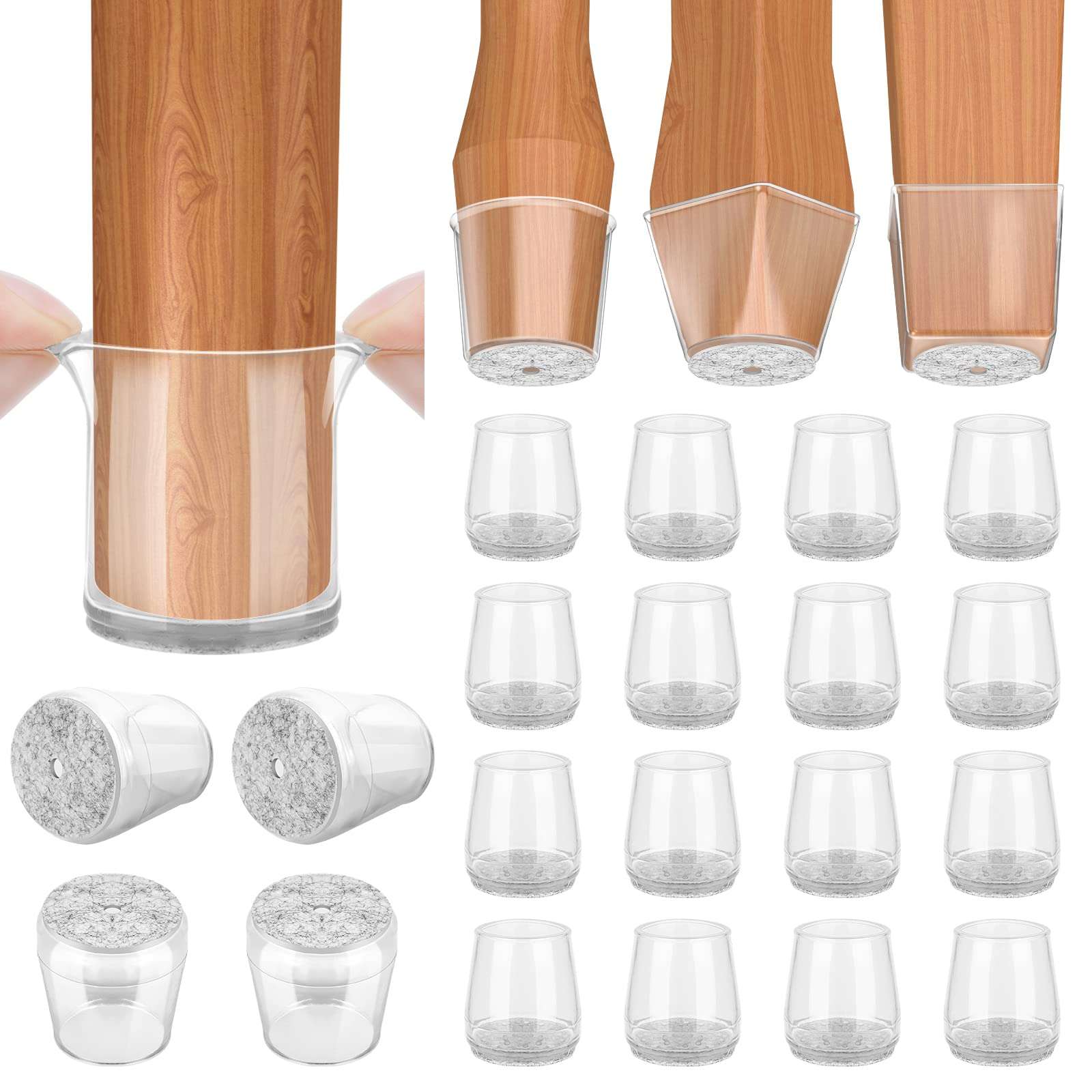 BALEINE Silicone Chair Leg Floor Protectors, Stool Leg Protectors Cap, Chair Leg Caps for Hardwood Floors (Clear-16pcs, Round S) - Image 1