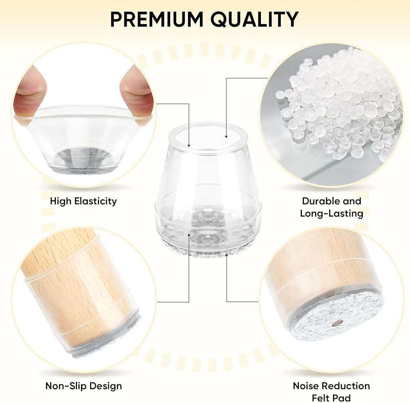 BALEINE Silicone Chair Leg Floor Protectors, Stool Leg Protectors Cap, Chair Leg Caps for Hardwood Floors (Clear-16pcs, Round S) - Image 3