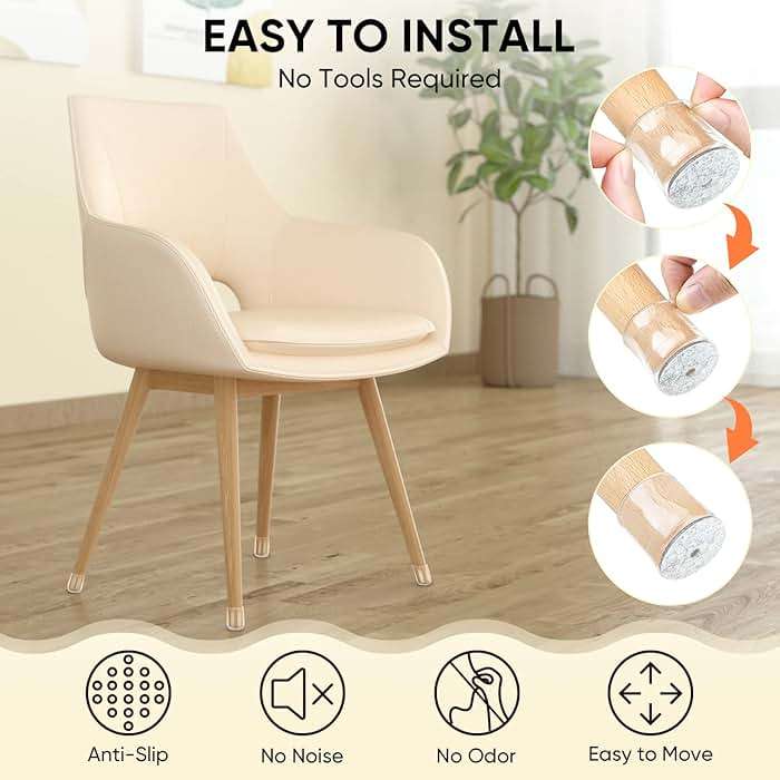 BALEINE Silicone Chair Leg Floor Protectors, Stool Leg Protectors Cap, Chair Leg Caps for Hardwood Floors (Clear-16pcs, Round S) - Image 5