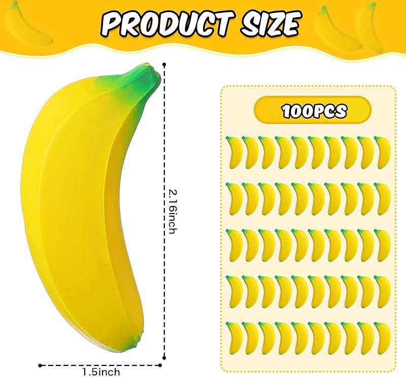 Jerify 100 Pcs Banana Stress Toys Stretchy Banana Fidget Toys Realistic Stretchy Pu Foam Party Favors for Teens and Adults(2.36 Inches) - Image 3