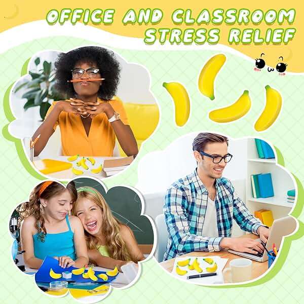 Jerify 100 Pcs Banana Stress Toys Stretchy Banana Fidget Toys Realistic Stretchy Pu Foam Party Favors for Teens and Adults(2.36 Inches) - Image 6