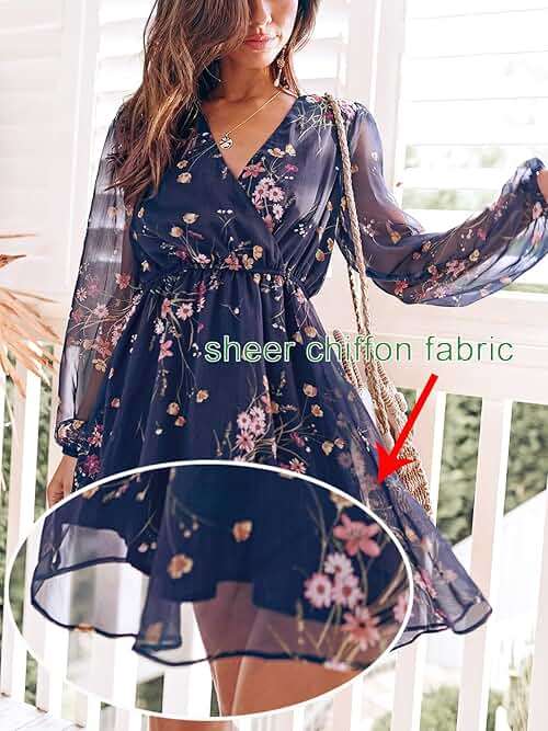 CUPSHE Women's Mini Dresses Casual Spring V Neck Chiffon Long Peasant Sleeves Flowy Spring Dress - Image 3