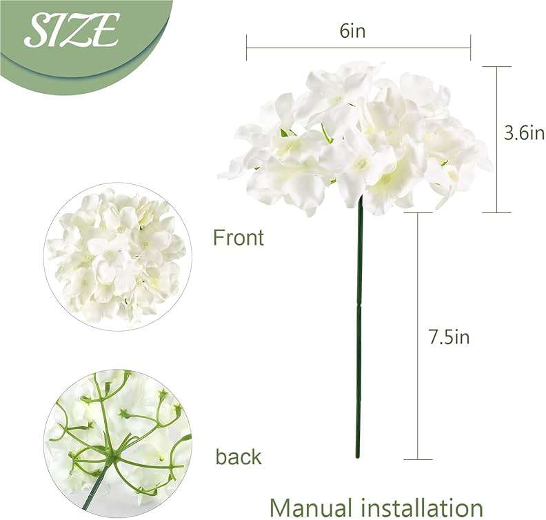 Auihiay 64 PCS Artificial Hydrangea Flowers, Silk Hydrangea Full Flowers Heads with Stems for Wedding Centerpieces, Home, Garden, Baby Shower, Party Decoration (Ivory) - Image 3