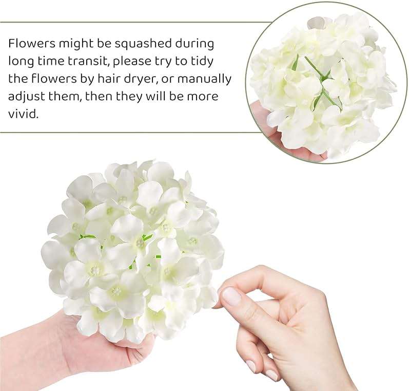 Auihiay 64 PCS Artificial Hydrangea Flowers, Silk Hydrangea Full Flowers Heads with Stems for Wedding Centerpieces, Home, Garden, Baby Shower, Party Decoration (Ivory) - Image 5