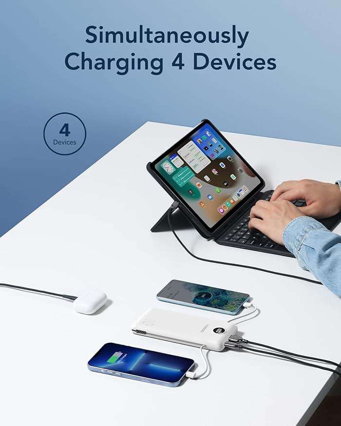 VEGER Portable Charger with Built-in AC Plug and Cables, All in One 10000mAh Ultra Slim Power Bank Travel Essentials, Fast Charging Battery Pack Compatible with iPhone, Samsung, Android, White - Image 4