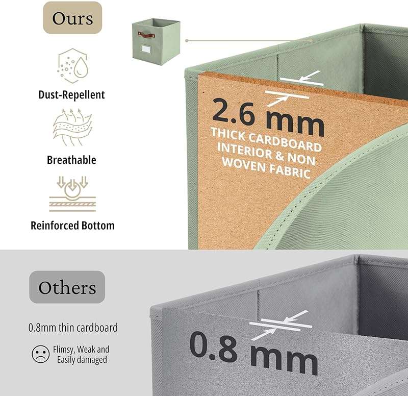 DECOMOMO Storage Bins, Cube Storage Bin with Labels, Fabric Storage Cubes for Shelves (10.5" x 11" / 6pcs, Sage Green) - Image 5