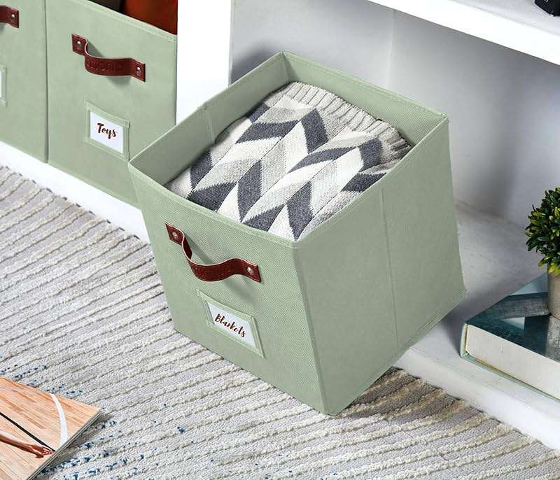 DECOMOMO Storage Bins, Cube Storage Bin with Labels, Fabric Storage Cubes for Shelves (10.5" x 11" / 6pcs, Sage Green) - Image 8
