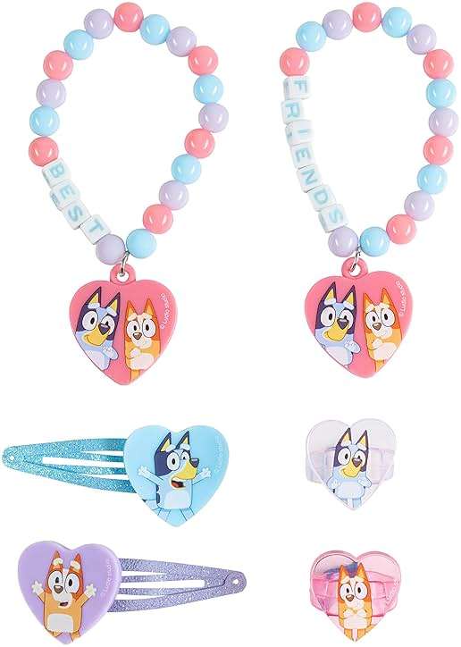 LUV HER Bluey Girls BFF 6 Piece Toy Jewelry Box Set with 2 Rings, 2 Bead Bracelets and Snap Hair Clips Ages 3+ - Image 3