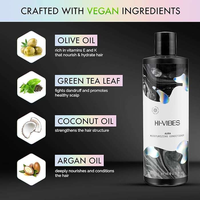MOEHAIR Hi-Vibes Vegan Sacred Moisturizing Conditioner, Infused with Argan Oil & Green Tea, Nourishes Hair | Repairs Damage | Softens Hair | Paraben & Sulfate Free Vegan Hair Conditioner (16.9 Fl. Oz) - Image 2