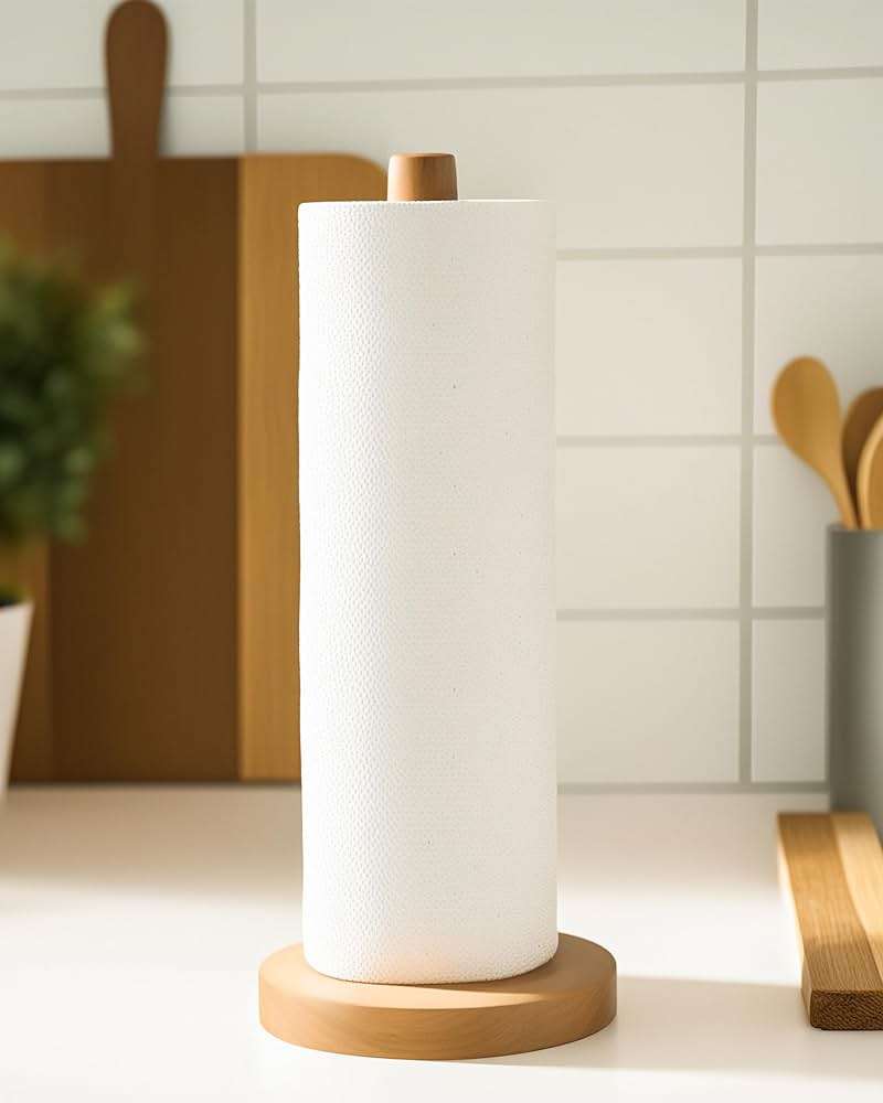 KitchLife Wooden Paper Towel Holder Countertop - Solid Freestanding Paper Towel Dispenser Stand with Anti-Skid Base - Image 3
