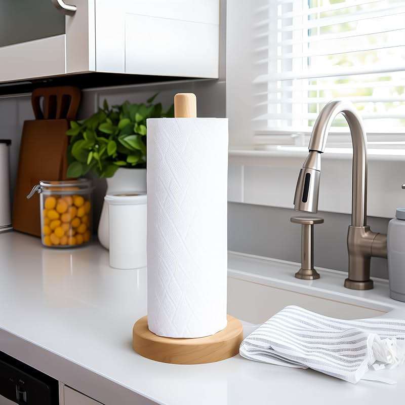 KitchLife Wooden Paper Towel Holder Countertop - Solid Freestanding Paper Towel Dispenser Stand with Anti-Skid Base - Image 4