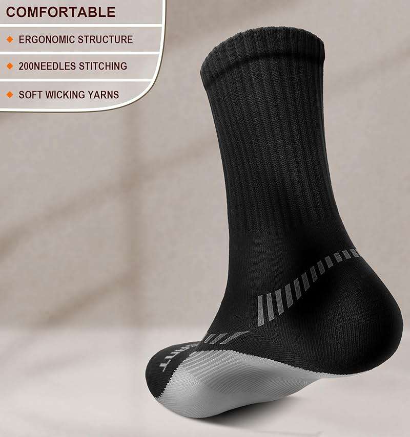BULLIANT Compression Socks for Men 6Pairs, Athletic Crew Socks Cushioned For Men Sports Running-Arch Support - Image 2