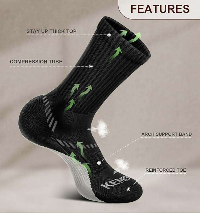 BULLIANT Compression Socks for Men 6Pairs, Athletic Crew Socks Cushioned For Men Sports Running-Arch Support - Image 4