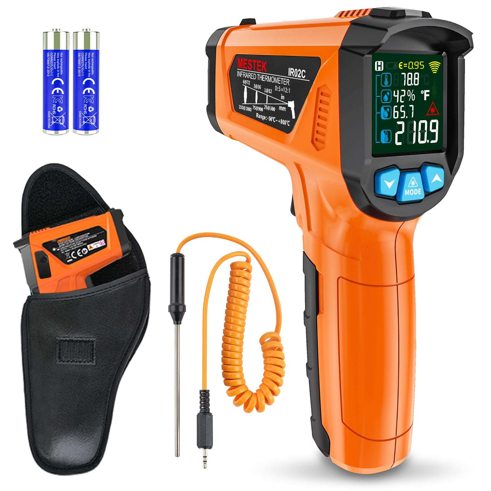 Infrared Thermometer Gun, Non Contact Digital Laser Thermometer Temperature Gun with Color LCD for Cooking, Home Repairs, Humidity Measurement, Adjustable Emissivity -58°F to 1472°F(-50~800°C) - Image 1