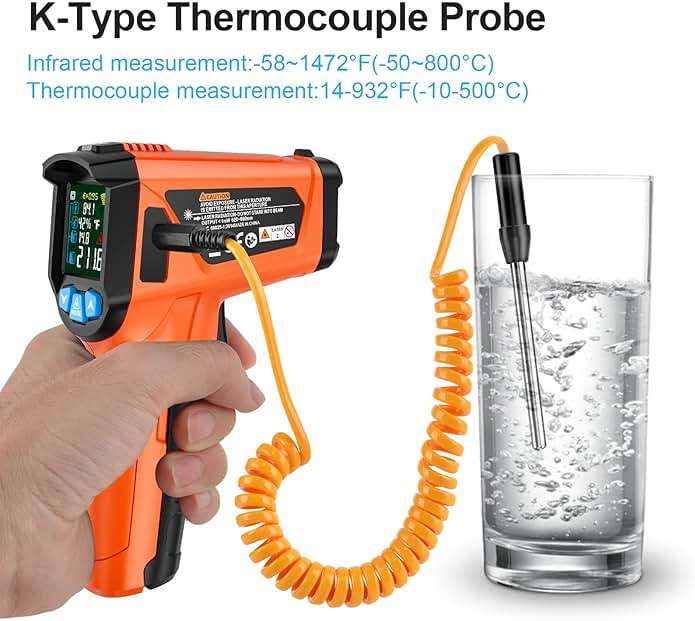 Infrared Thermometer Gun, Non Contact Digital Laser Thermometer Temperature Gun with Color LCD for Cooking, Home Repairs, Humidity Measurement, Adjustable Emissivity -58°F to 1472°F(-50~800°C) - Image 2