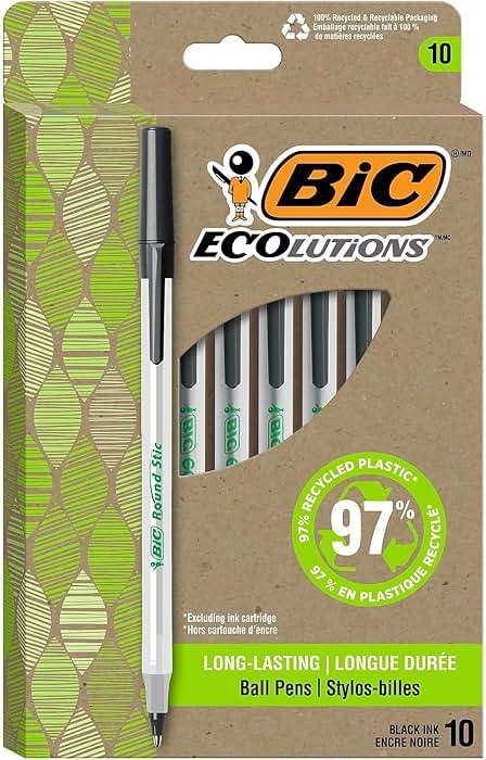 BIC ReVolution Round Stic Ballpoint Pen, Black, 1 Count (Pack of 10) - Image 1