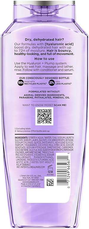 L'Oreal Paris Elvive Hyaluron Plump Hydrating Shampoo for Dehydrated, Dry Hair Infused with Hyaluronic Acid Care Complex, Paraben-Free, 12.6 Fl Oz - Image 11