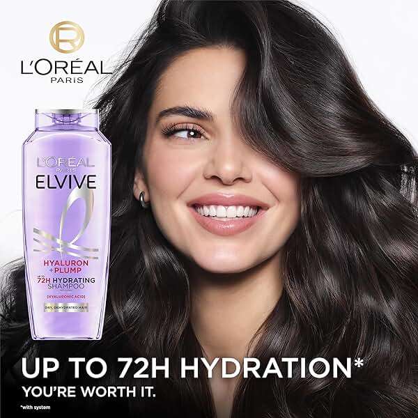 L'Oreal Paris Elvive Hyaluron Plump Hydrating Shampoo for Dehydrated, Dry Hair Infused with Hyaluronic Acid Care Complex, Paraben-Free, 12.6 Fl Oz - Image 3